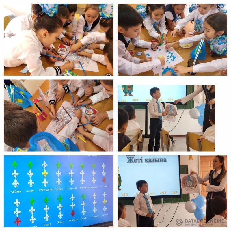 -" Менің елім-Қазақстан" атты ашық сынып сағаты өткізілді. Мақсаты: мемлекеттік тілді құрметтеу;мемлекеттік рәміздерге құрмет көрсету және өз еліне сү