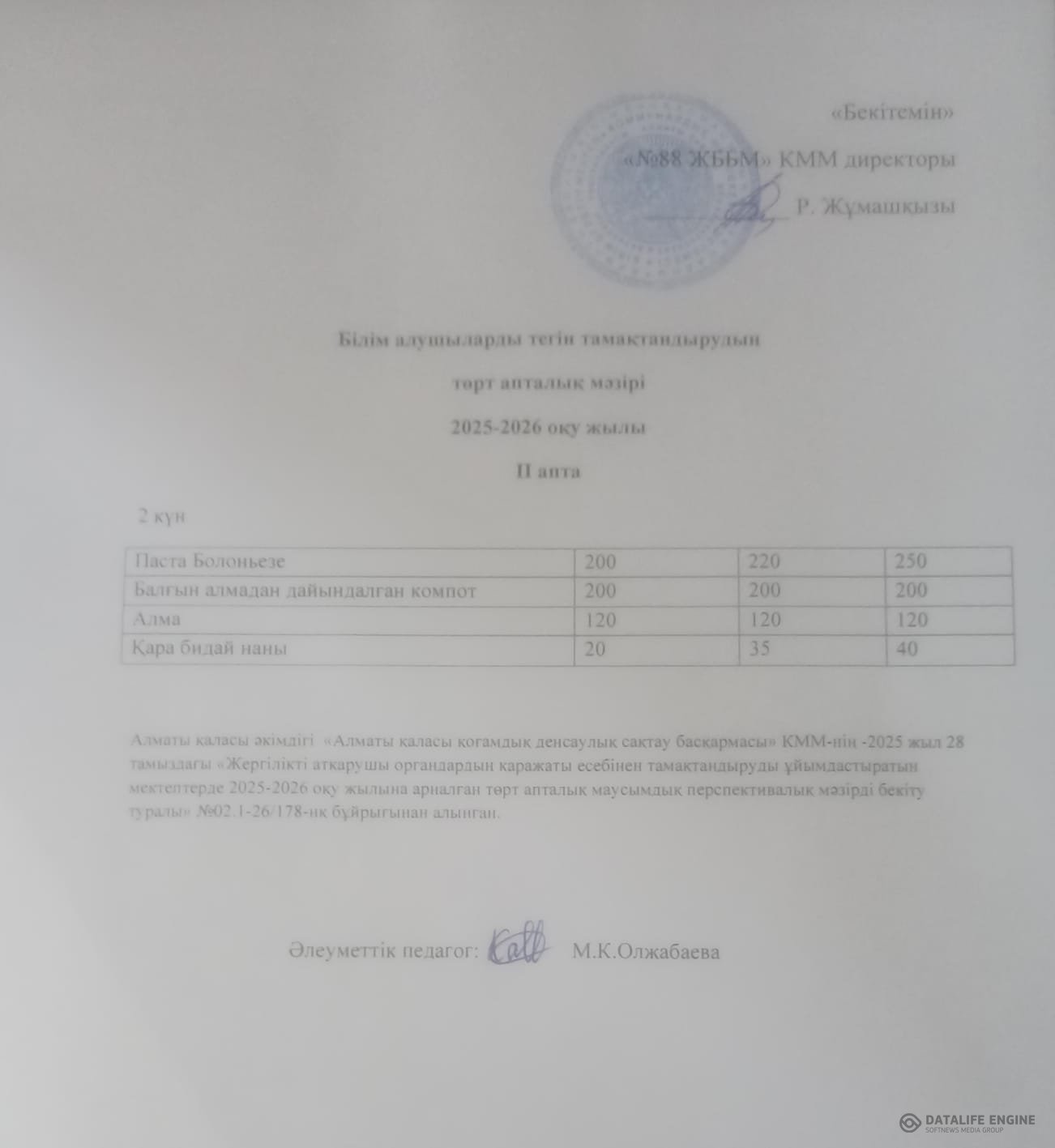 12.05.2026 ж. Ас мәзірінің (фотосуреті)
